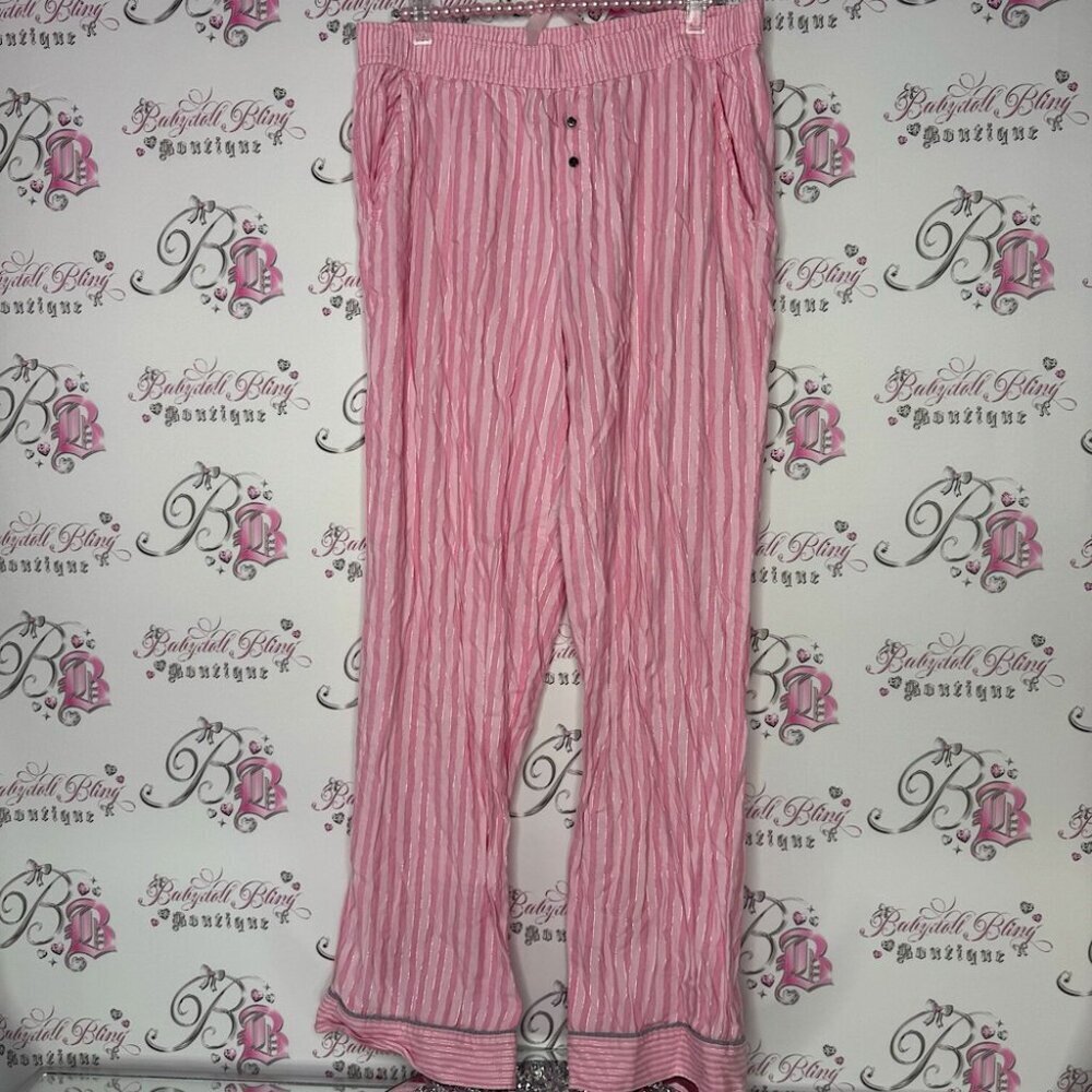 Victoria secret pants sparkly glitter thread pink striped classic buttons waist